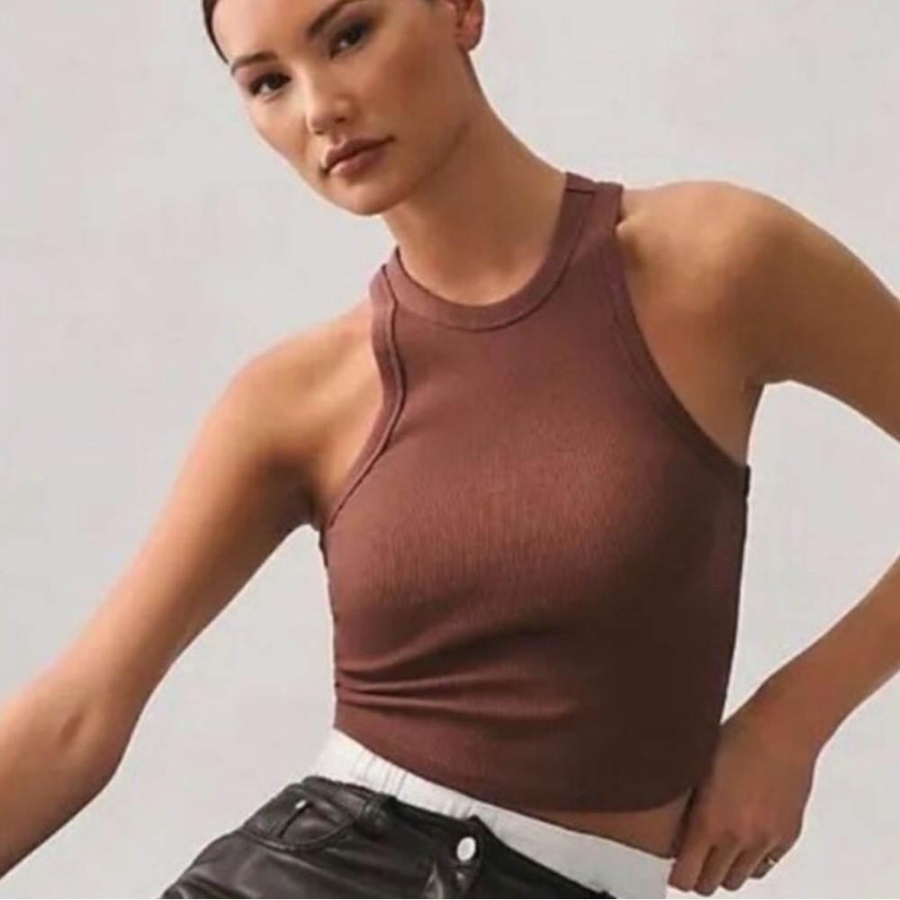 ANTHROPOLOGIE The Blair Stretch Cotton Crop Racerback Tank Top Brown Size Small